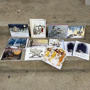Lot Of 13 Christmas Collection Cards With Matching Envelopes Shiny Gold